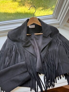 Suede Western cropped tassel fringe jacket - Black